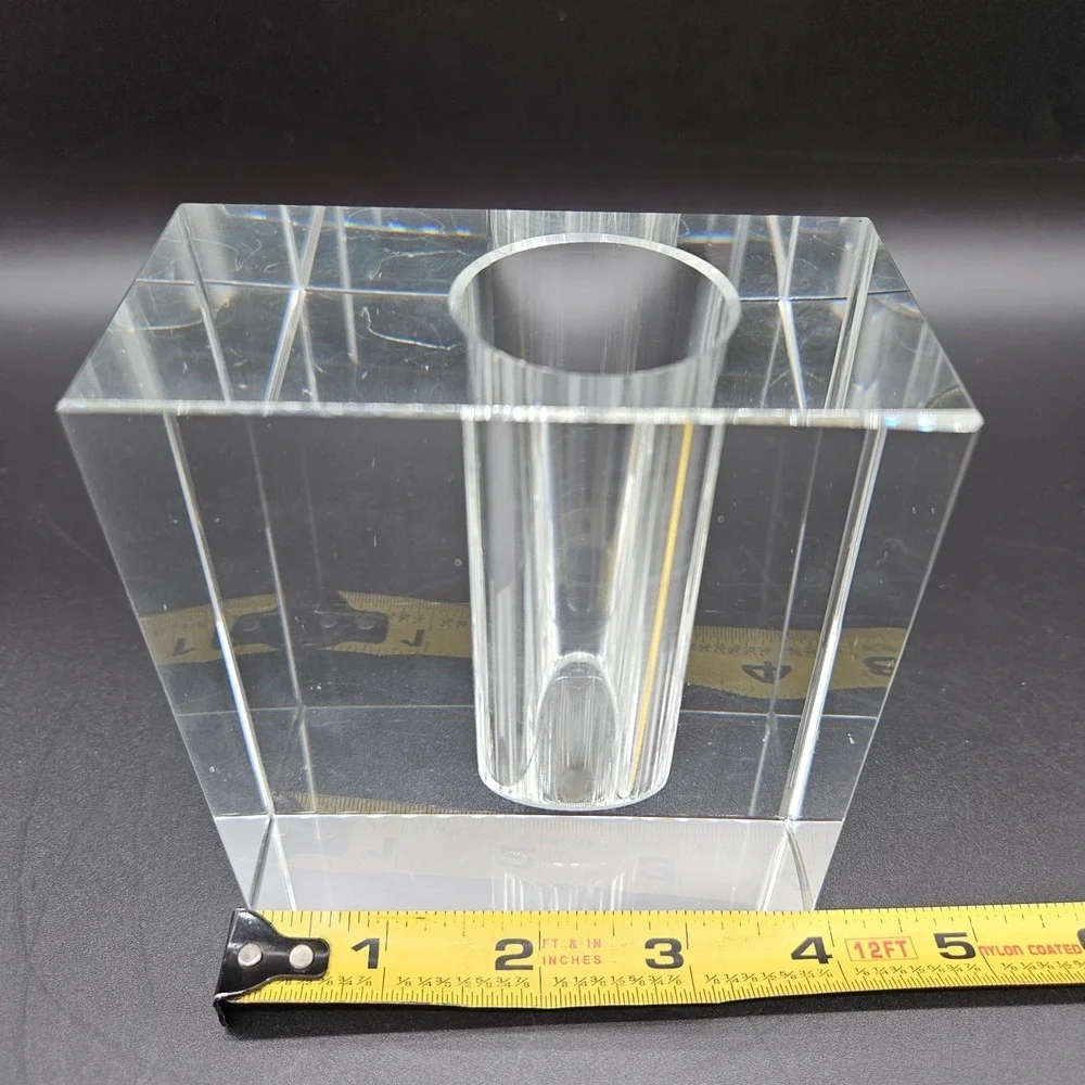 Vintage MCM Clear Crystal Block Bud Vase Heavy Minimalist Propagation Decor
